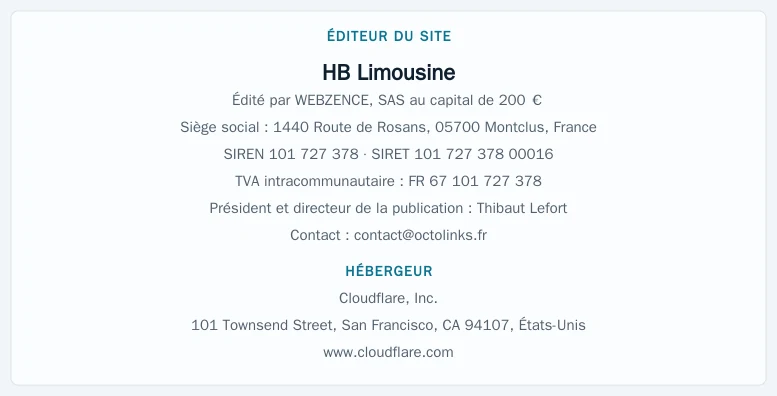 Coordonnées légales de l&rsquo;éditeur et de l&rsquo;hébergeur du site